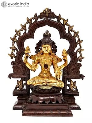 15" Goddess Lakshmi with  Floral Prabhavali In Brass