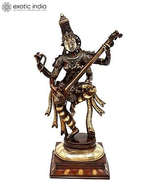 32" Dancing Goddess Saraswati Playing Veena | Brass Statue | Made In India